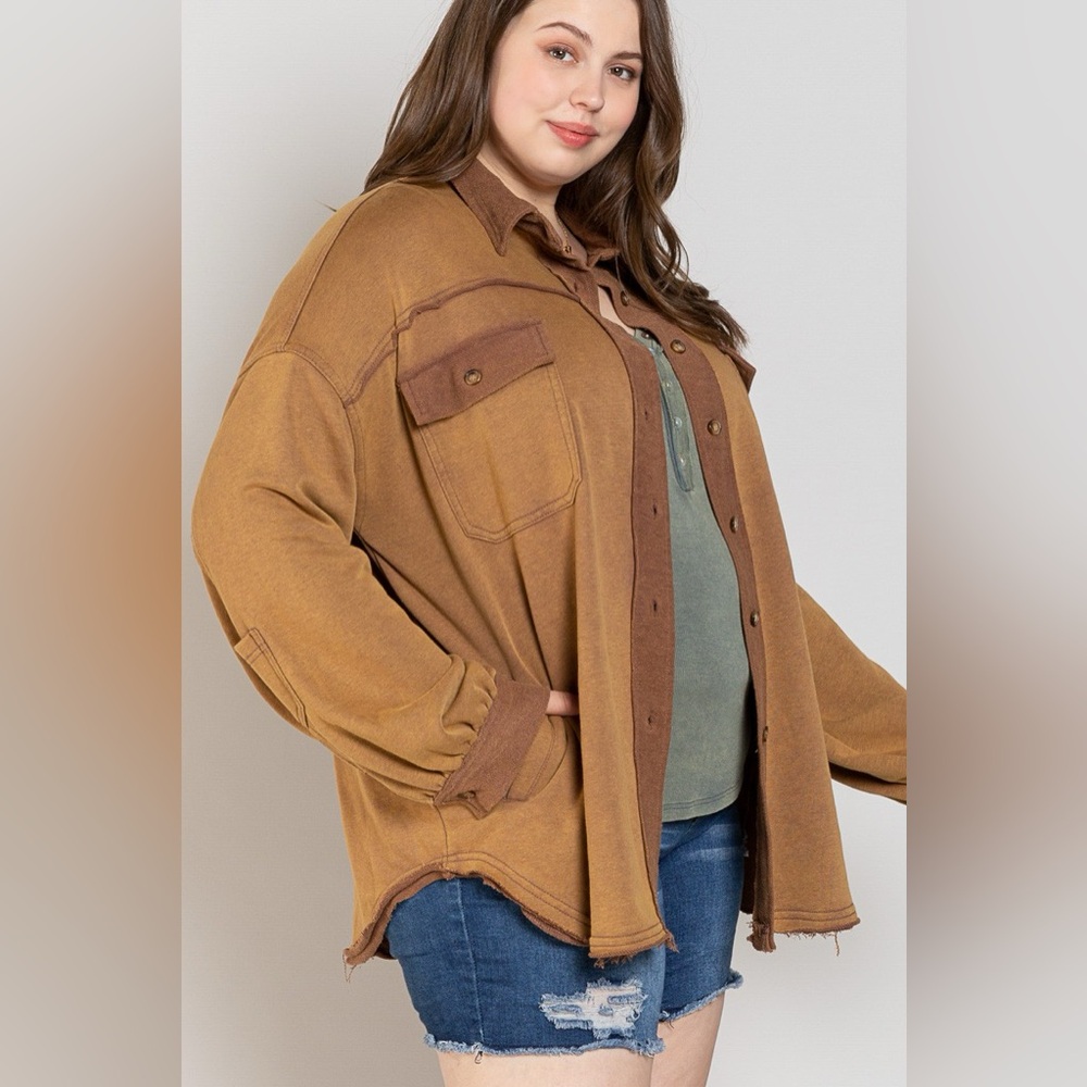 POL Button Front Closure Jacket/ Shacket Brown NWOT X Large - Picture 2 of 8